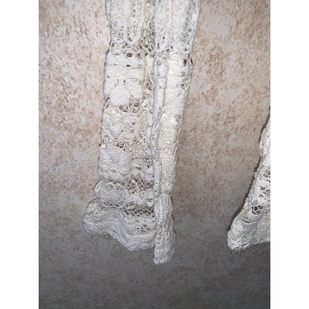 White Floral Lace Long Sleeve Top Mixed Media Scoop Neck High-Low Hem Womens M - Picture 3 of 12